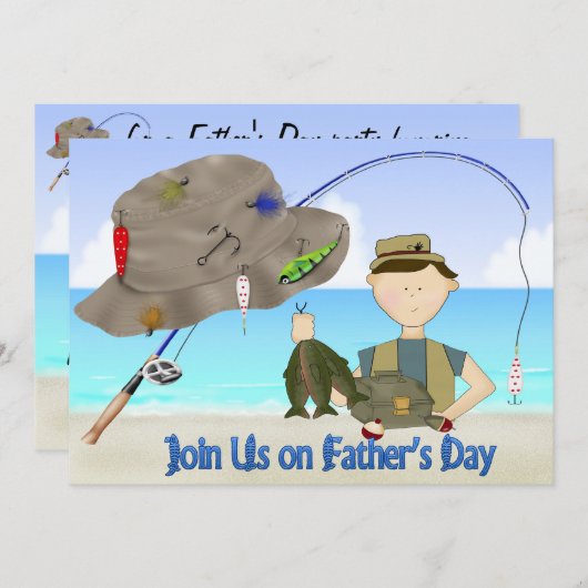 魚釣り·ファザーズ·デイ·パーティの招待状 招待状 (正面/裏面)