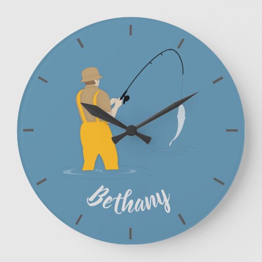 魚釣り ラージ壁時計 (正面)