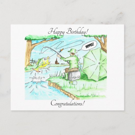 魚釣り – 大きい!イッペ! ポストカード (正面)