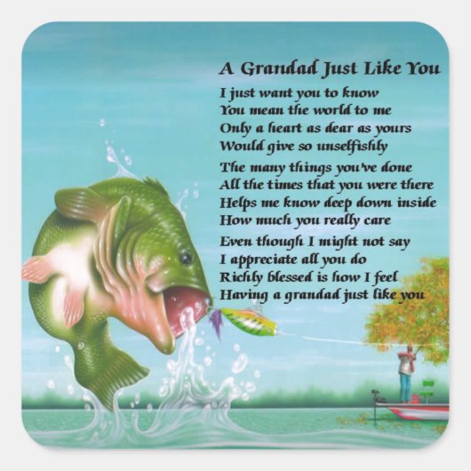 魚釣り – 詩のおじいちゃん スクエアシール (正面)