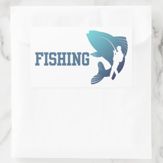 魚釣り 長方形シール (バッグ)