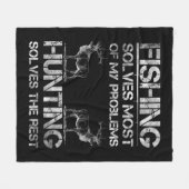 魚釣り&鹿狩り解決問題おもしろい魚釣り フリースブランケット (正面(横))