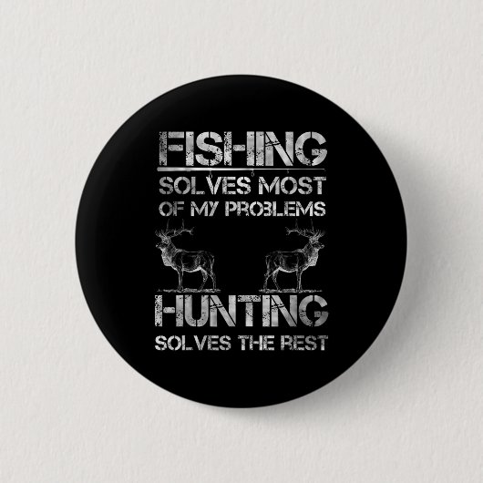 魚釣り&鹿狩り解決問題おもしろい魚釣り 缶バッジ (正面)