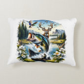 魚釣り、鹿、ダック狩り アクセントクッション (裏面)