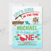 魚釣り、O-Fish-aly-One誕生日 招待状 (正面)