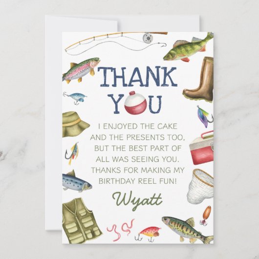 魚釣りO – フィッシュアリーワンボーイ誕生日 サンキューカード (正面)