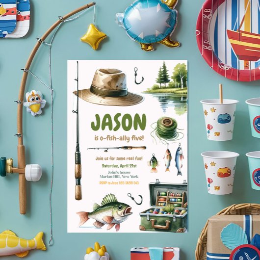 魚釣りO – フィッシュアリー子供の誕生日パーティの招待状 招待状
