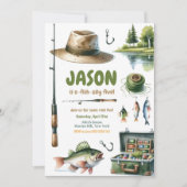 魚釣りO – フィッシュアリー子供の誕生日パーティの招待状 招待状 (正面)