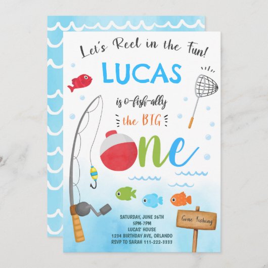 魚釣りO-Fish-Ally 1st誕生日招待状 招待状 (正面/裏面)