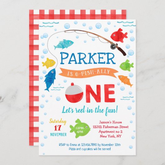 魚釣りO-fish-ally ONE誕生日招待状 招待状 (正面/裏面)