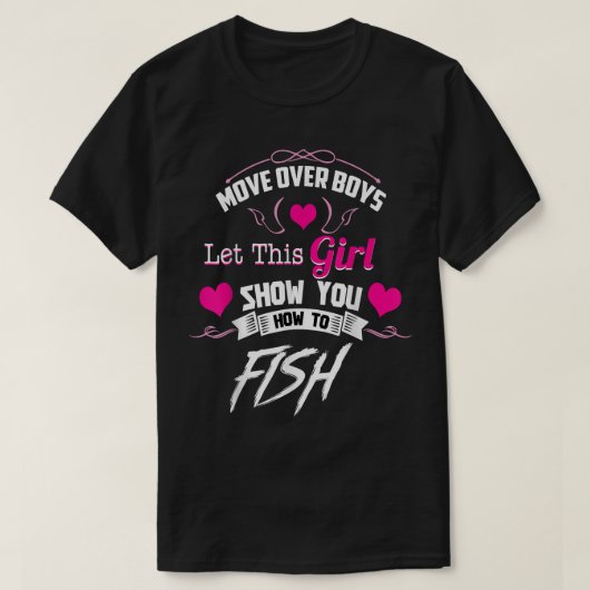 魚釣りSの女の子が男の子を越える Tシャツ (デザイン正面)
