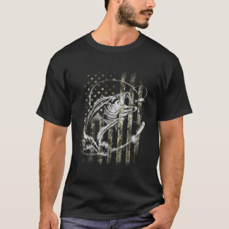 魚釣りTシャツカモフラージュ米国国旗 Tシャツ
