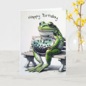 魚鉢にオタマガエルを入れた母親 カード (黄色い花)