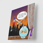 魚鉢に魚を入れたニューヨーク市生活漫画 スクエア壁時計 (傾斜)