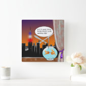 魚鉢に魚を入れたニューヨーク市生活漫画 スクエア壁時計 (ホーム)