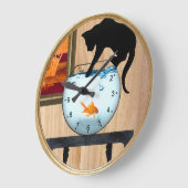 魚鉢の時計の猫 ラージ壁時計 (傾斜)