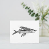魚飛んでいるヴィンテージスケッチ ポストカード (スタンド正面)