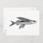 魚飛んでいるヴィンテージスケッチ ポストカード (正面/裏面)