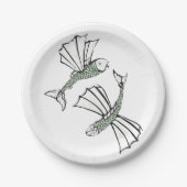 魚飛んでいる手描き海 ペーパープレート (正面)
