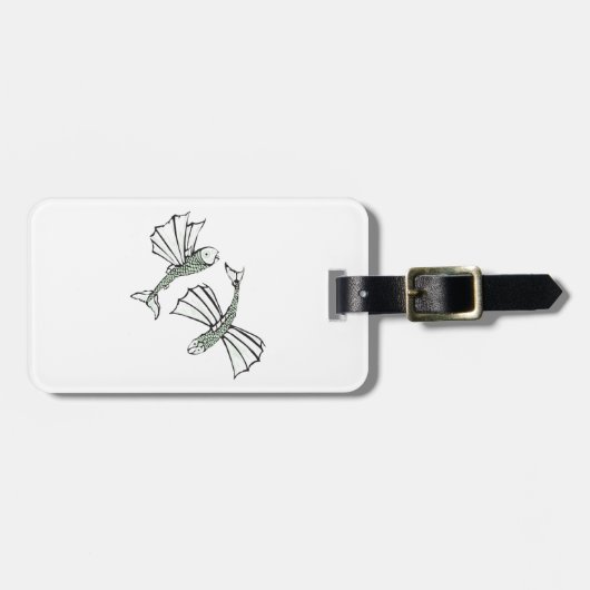 魚飛んでいる手描き海 ラゲッジタグ (正面横)