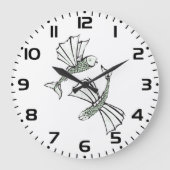 魚飛んでいる手描き海 ラージ壁時計 (正面)