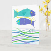 魚魚誕生日カラフル魚芸術 カード (黄色い花)