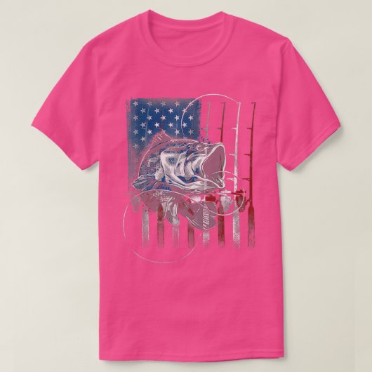魚魚釣りバスフィッシャーマンアメリカ国旗 Tシャツ (デザイン正面)