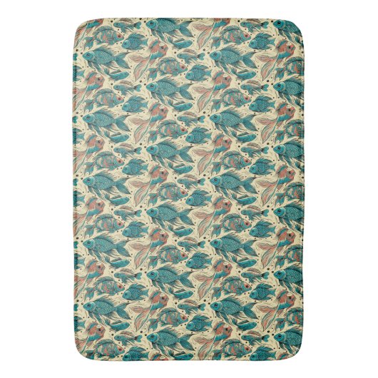 魚鮮やか柄の織カラフル物 バスマット (正面縦)