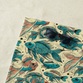 魚鮮やか柄の織カラフル物 ビーチタオル (インサイチュ)