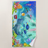 魚鯨による海洋生物 ビーチタオル (正面)