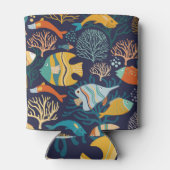 魚:カラフル水中競技植物のパターン。 缶クーラー (裏面)