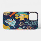 魚:カラフル水中競技植物のパターン。 iPhoneケース (裏面横)
