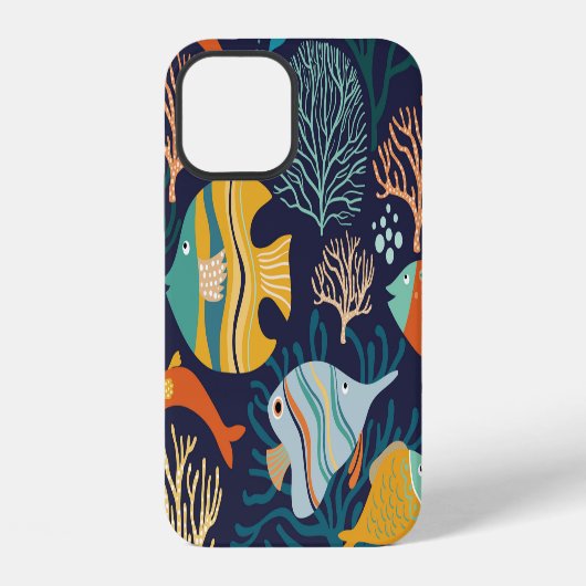 魚:カラフル水中競技植物のパターン。 iPhoneケース (裏面)