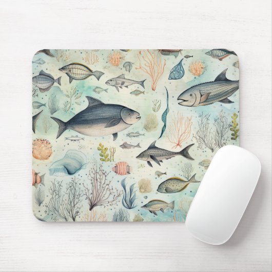 魚 サンゴ 海 オーナメント 水中 水彩画 マウスパッド (マウス)