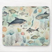魚 サンゴ 海 オーナメント 水中 水彩画 マウスパッド (正面)