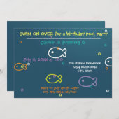 魚&バブル – 誕生日プールパーティの招待状 招待状 (正面/裏面)