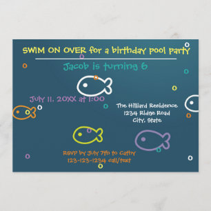 魚&バブル – 誕生日プールパーティの招待状 招待状
