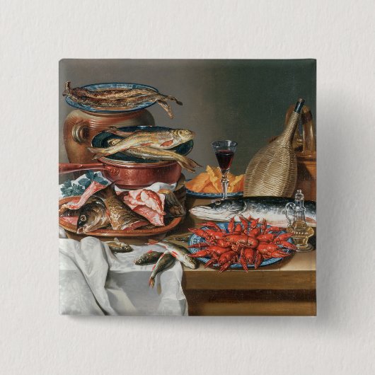 魚、マスおよびベビーのロブスター、1の静物画 缶バッジ (正面)