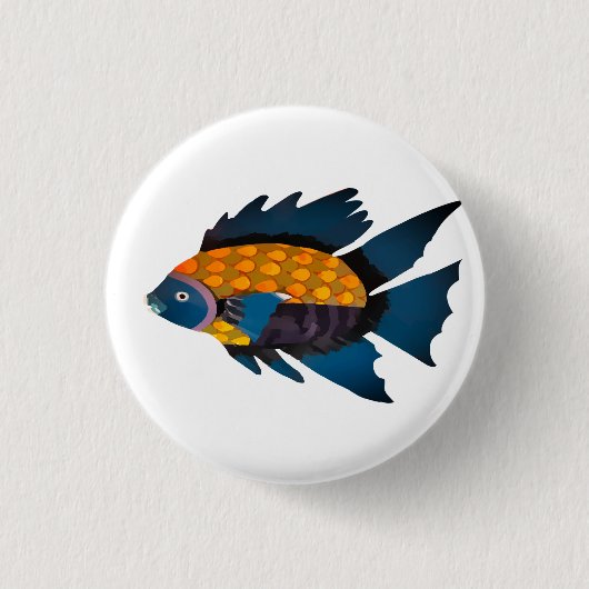魚、動物、ドローイング 缶バッジ (正面)