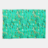 魚・水色・緑・金ゴールド キッチンタオル (横)