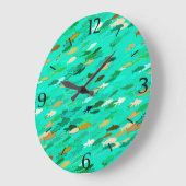 魚・水色・緑・金ゴールド ラージ壁時計 (傾斜)