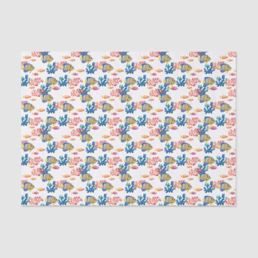 魚、海の海洋生物、珊瑚、水彩画 薄葉紙 (正面)