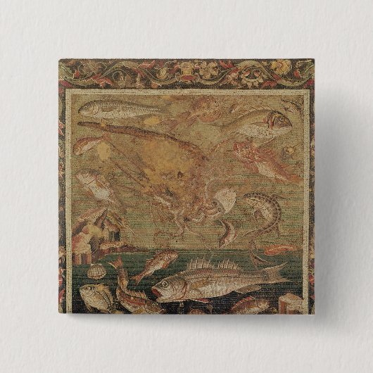 魚、軟体動物および甲殻類 缶バッジ (正面)