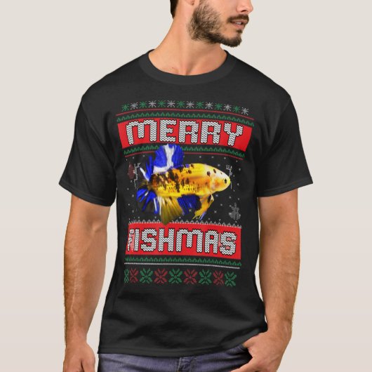 魚 – 醜いクリスマスセーターBetta-Fish魚釣りPaj Tシャツ (正面)