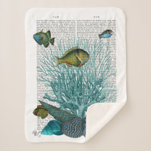 魚、青貝、サンゴ シェルパブランケット