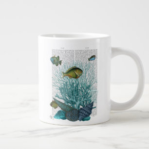 魚、青貝、サンゴ ジャンボコーヒーマグカップ