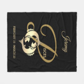 魚♓魚 – 金ゴールド〔占星術の〕十二宮図 フリースブランケット (正面(横))