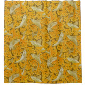 魚，黄色アルガエアールヌーボー動物模様 シャワーカーテン (正面)