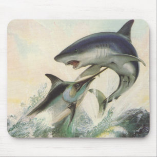 魚-黒いマカジキ及びアオザメ鮫 マウスパッド