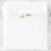 魚 – Two Fish Art水彩のプリント絵画。 スクエアシール (バッグ)